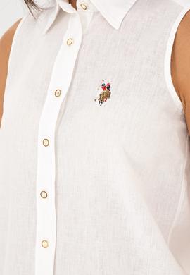 Kadın Beyaz Keten Görünümlü Kısa Kollu Gömlek - 50288909007