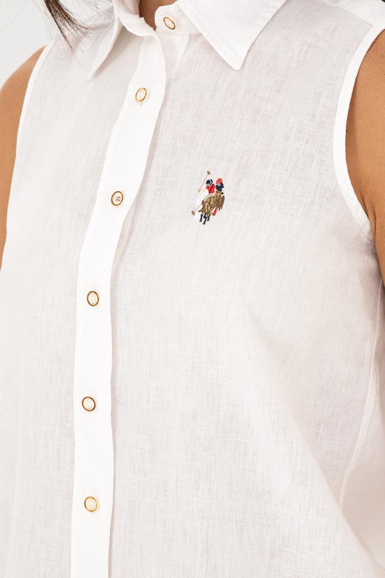 Kadın Beyaz Keten Görünümlü Kısa Kollu Gömlek - 50288909007