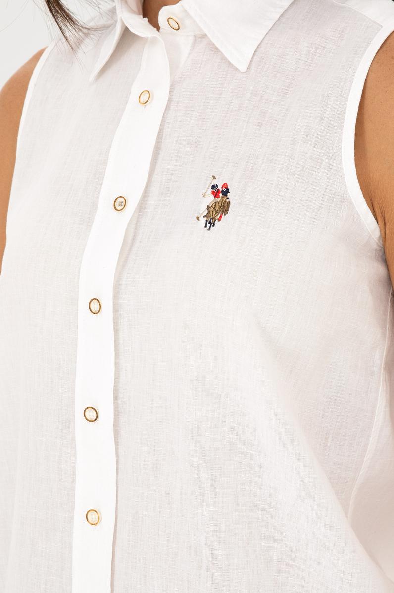 Kadın Beyaz Keten Görünümlü Kısa Kollu Gömlek