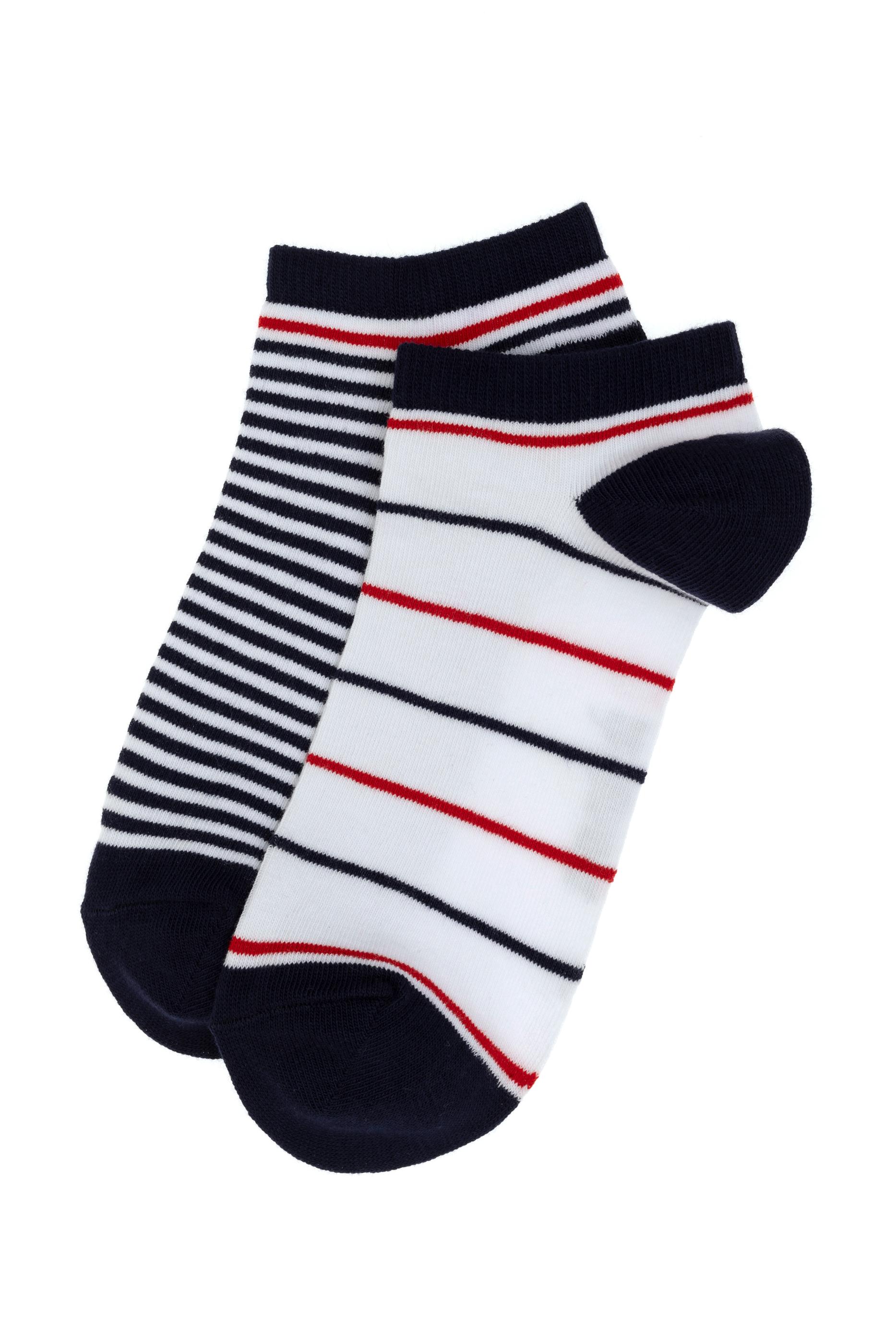 Erkek Beyaz 2'li Gri Çizgili Patik Çorap