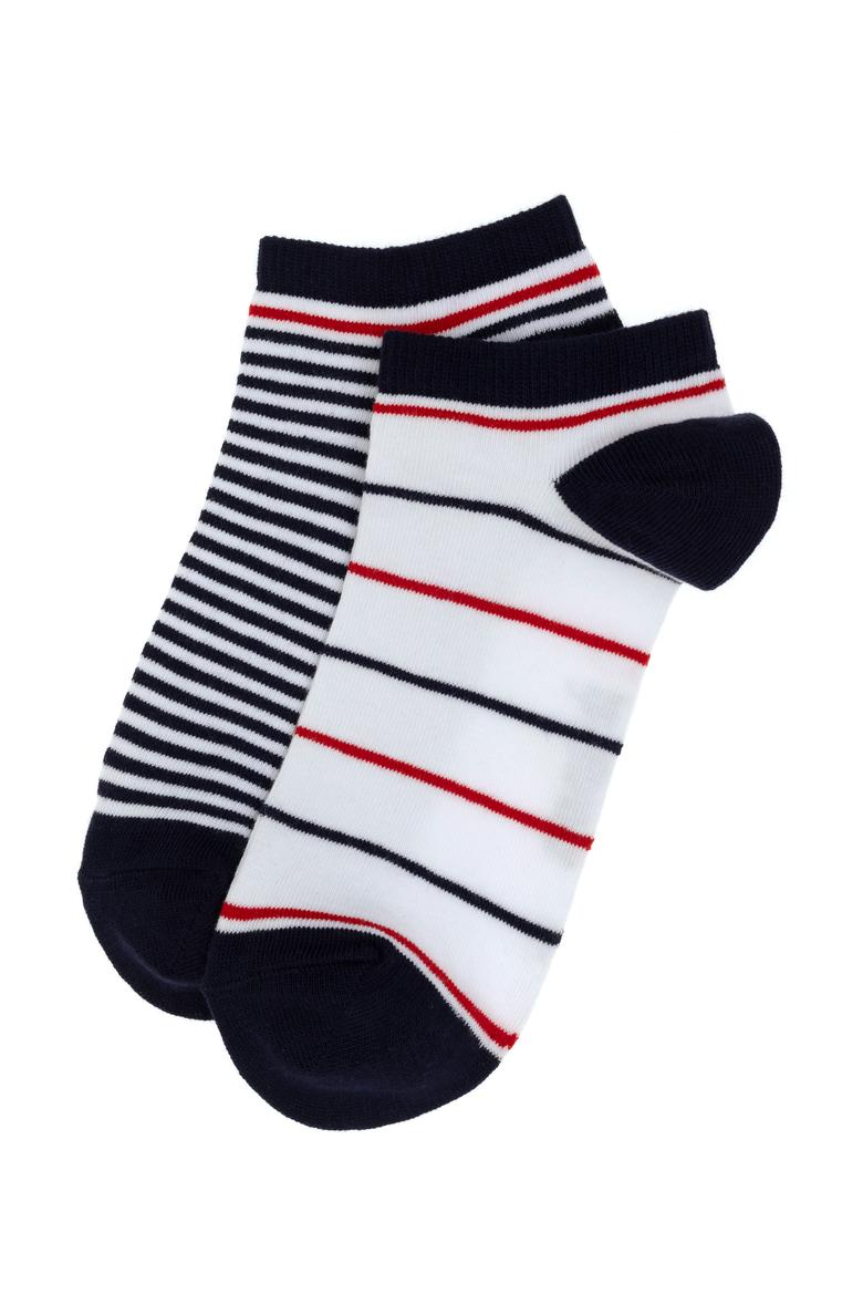 Erkek Beyaz 2'li Gri Çizgili Patik Çorap