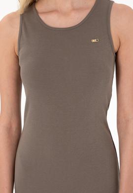 Kadın Vizon Yırtmaçlı Kolsuz Bisiklet Yaka Midi Boy Örme Elbise - 50305872024