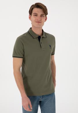 Erkek Slim Fit Polo Yaka Koyu Haki Basic Tişört - 50305980107