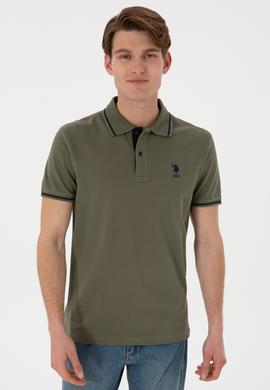 Erkek Slim Fit Polo Yaka Koyu Haki Basic Tişört - 50305980107