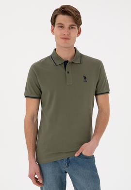 Erkek Slim Fit Polo Yaka Koyu Haki Basic Tişört - 50305980107
