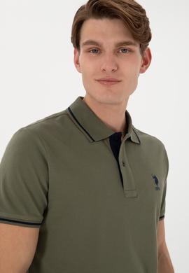 Erkek Slim Fit Polo Yaka Koyu Haki Basic Tişört - 50305980107