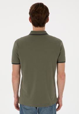 Erkek Slim Fit Polo Yaka Koyu Haki Basic Tişört - 50305980107
