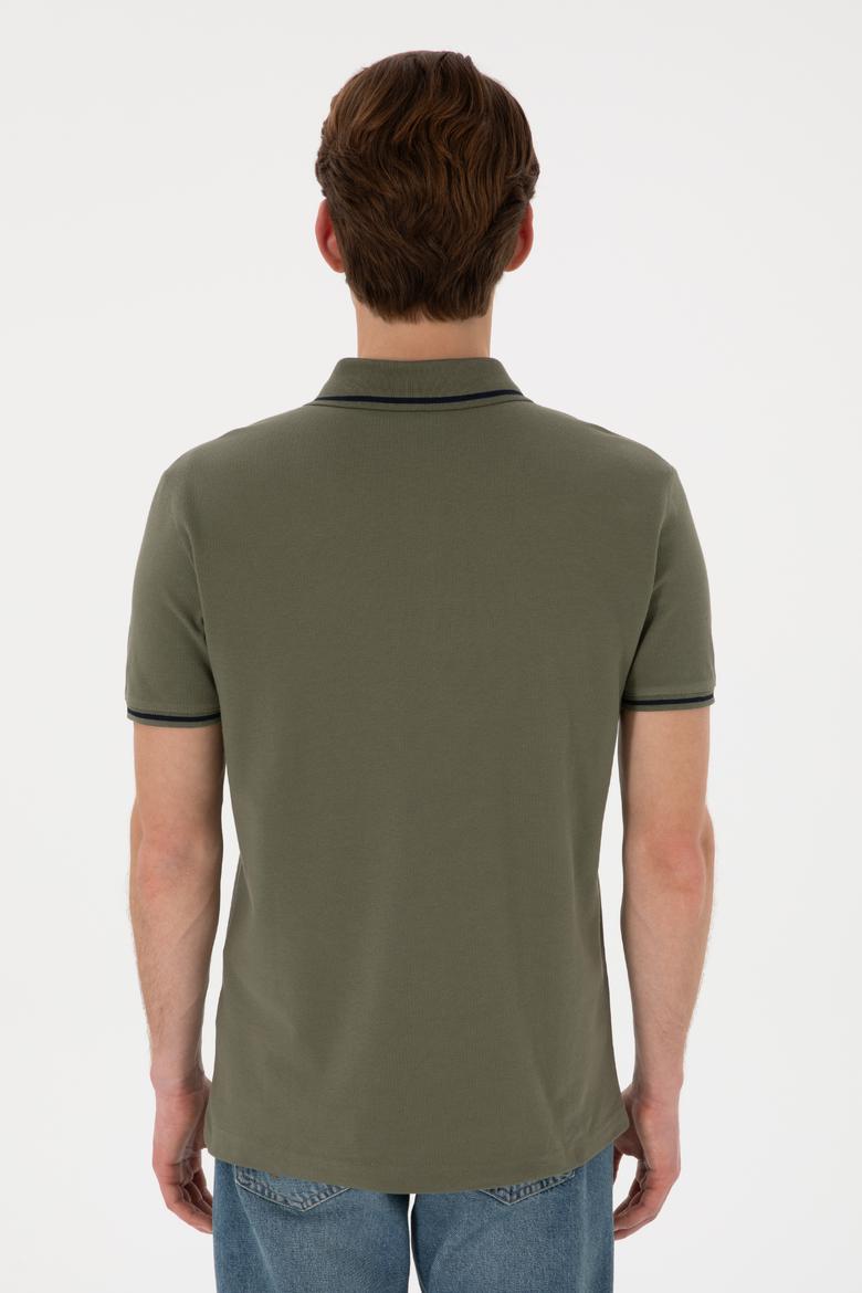 Erkek Slim Fit Polo Yaka Koyu Haki Basic Tişört - 50305980107