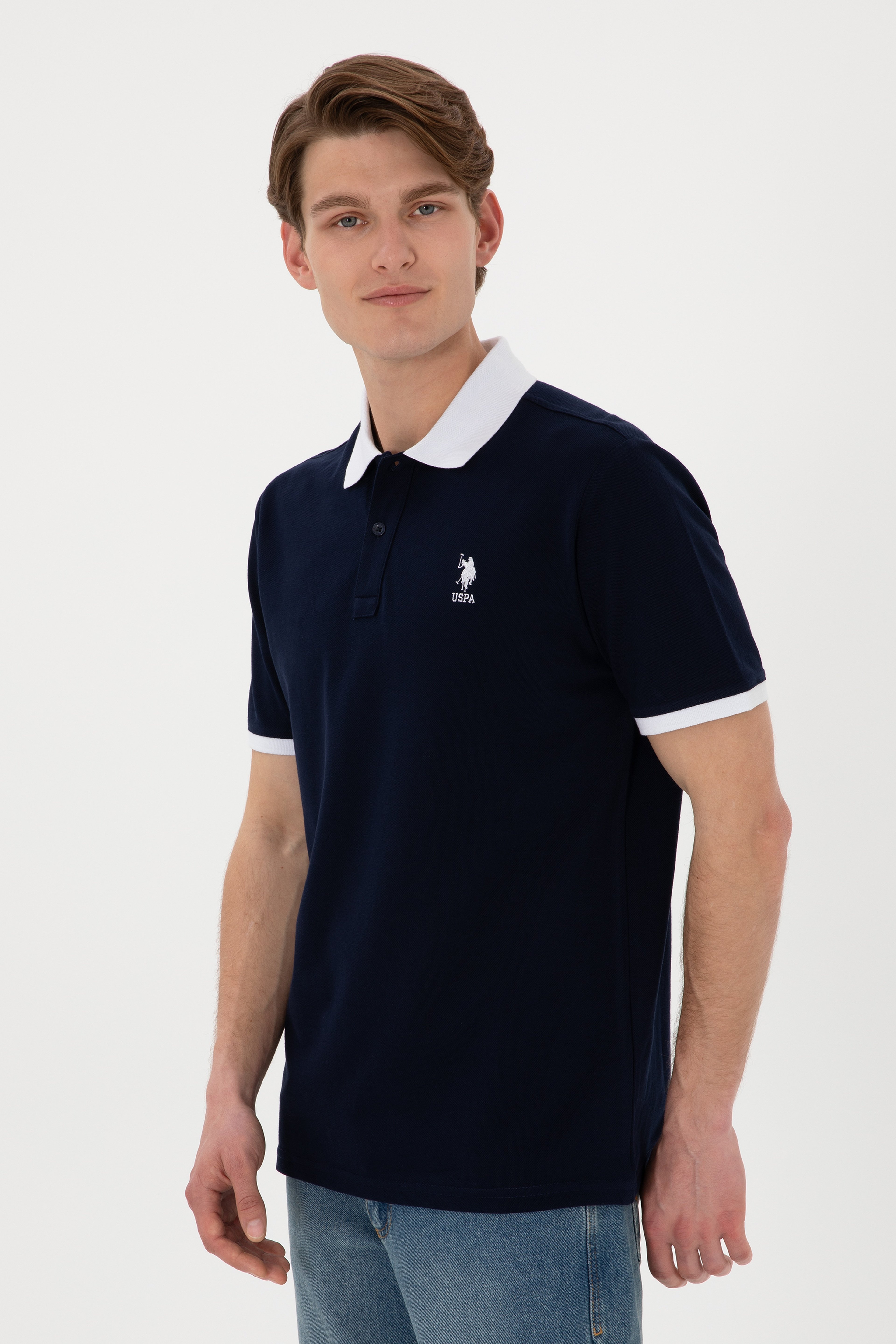 Erkek Regular Fit Polo Yaka Lacivert Basic Tişört - Image 4