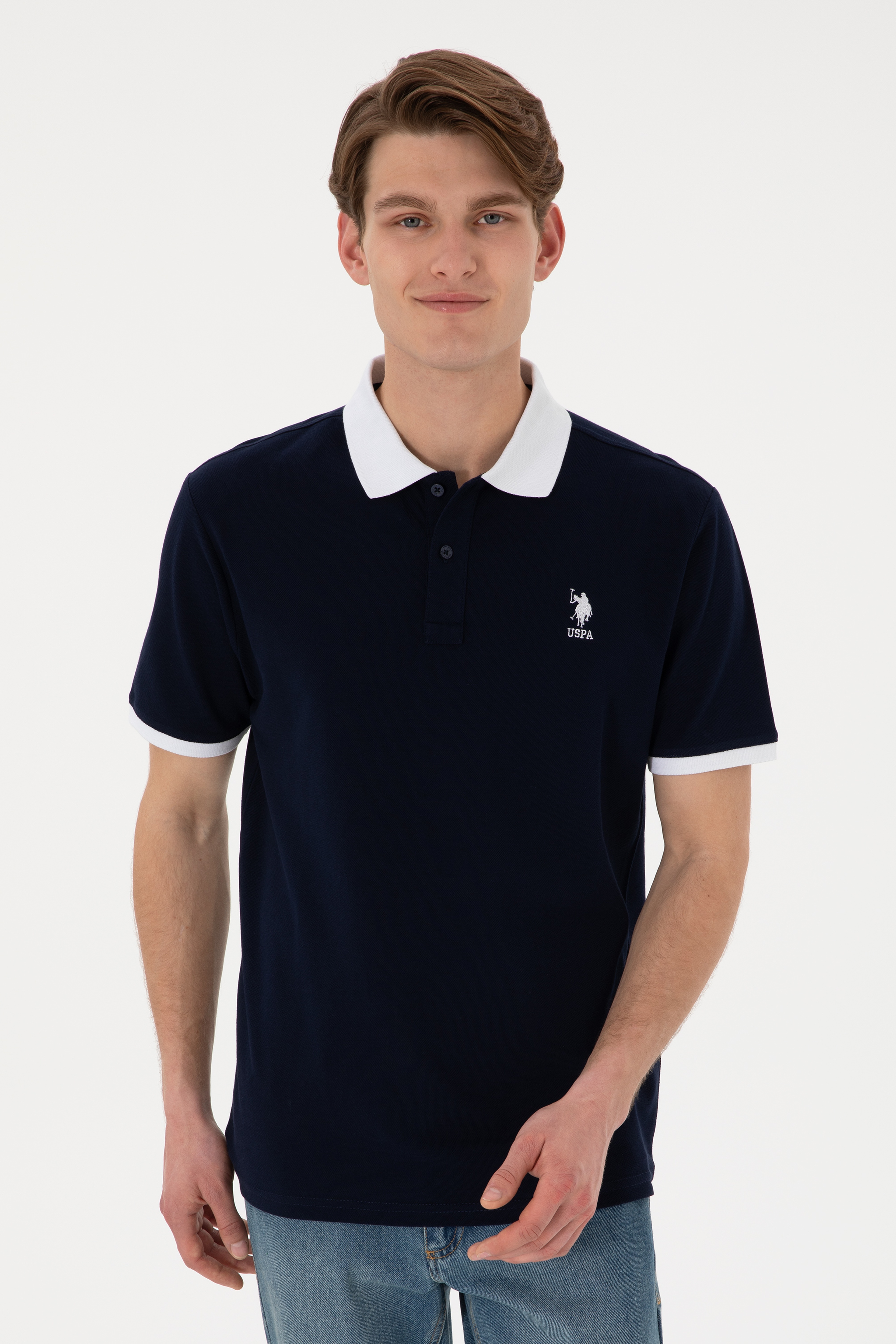Erkek Regular Fit Polo Yaka Lacivert Basic Tişört - Image 2