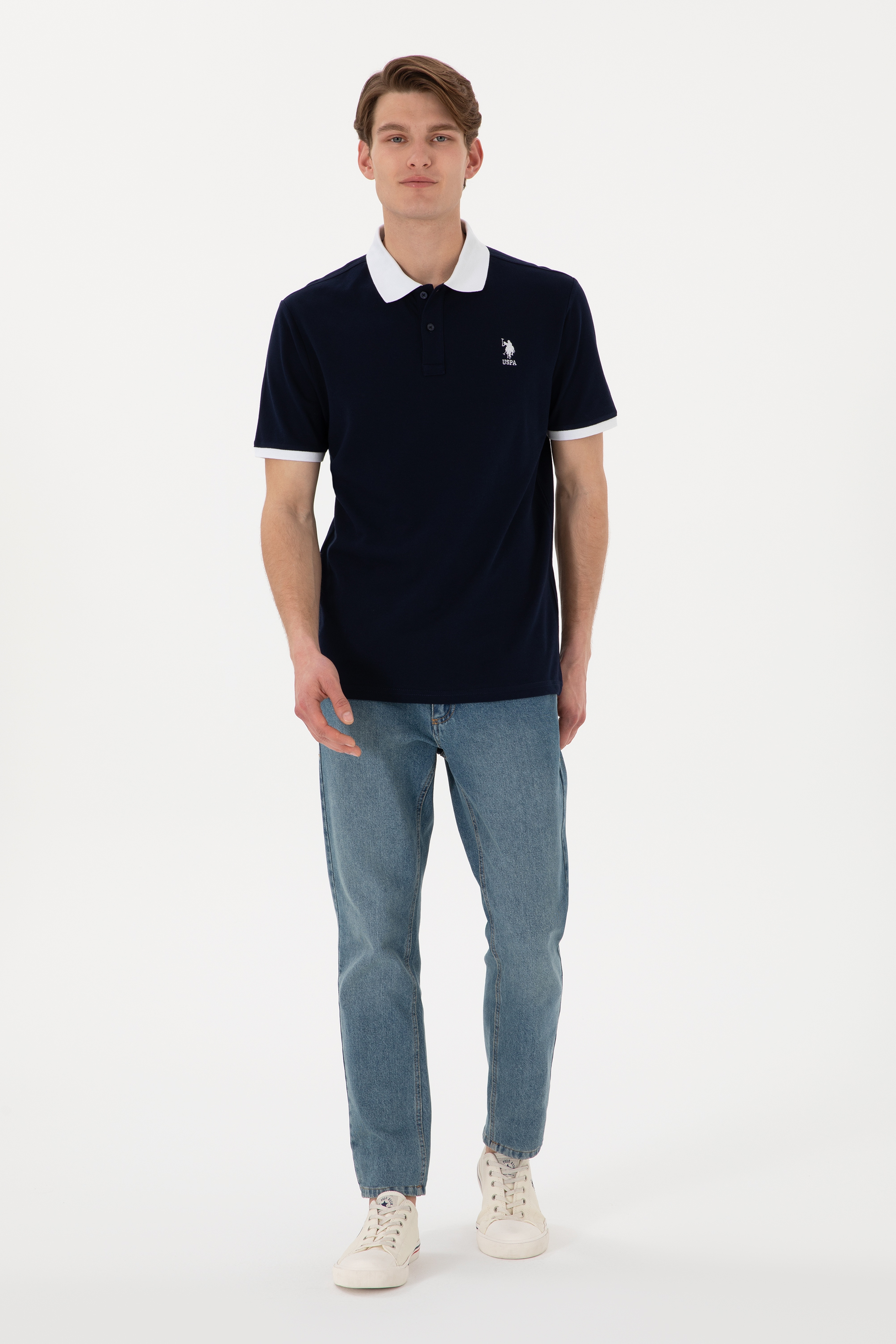 Erkek Regular Fit Polo Yaka Lacivert Basic Tişört - Image 5