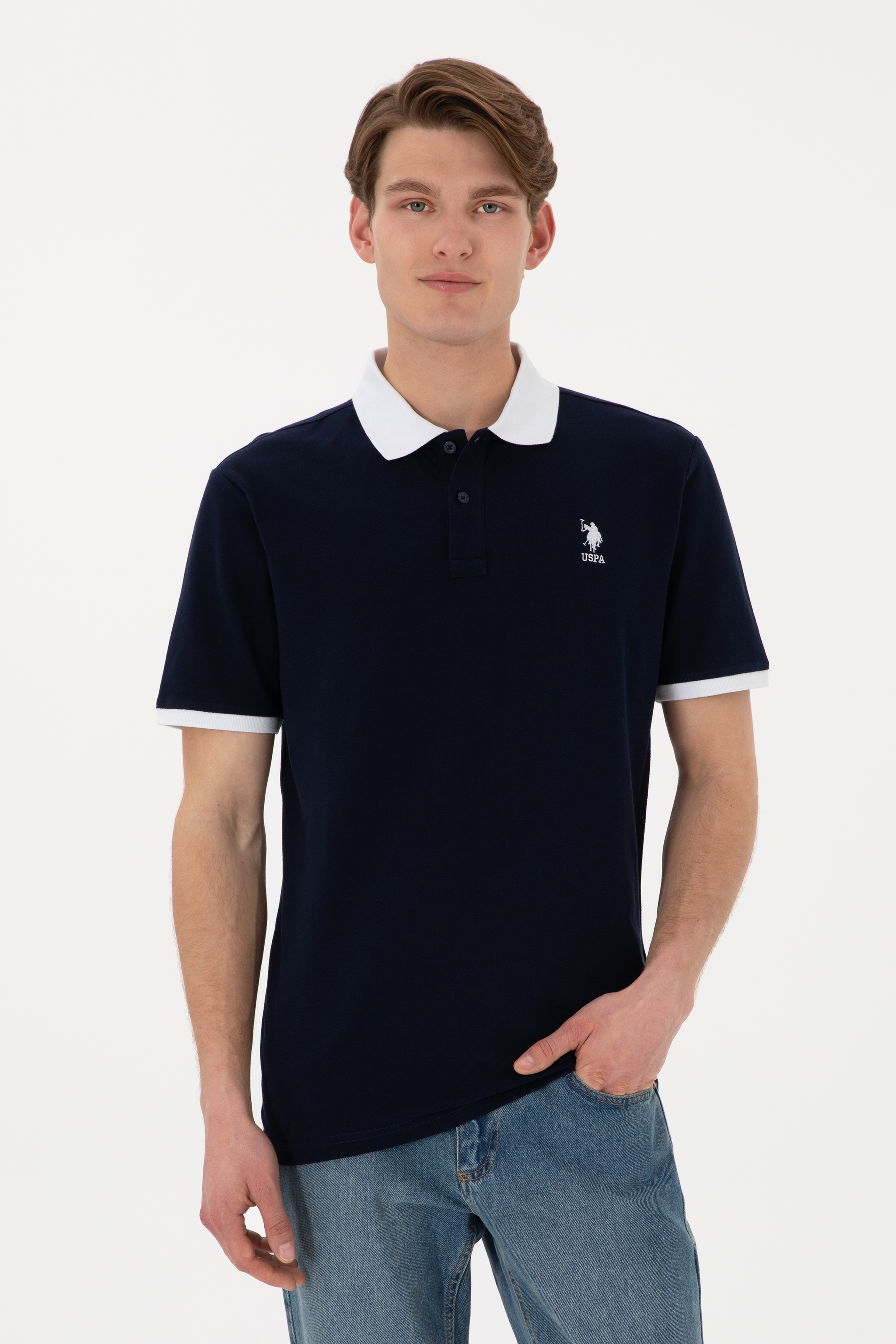 Erkek Regular Fit Polo Yaka Lacivert Basic Tişört - Image 1