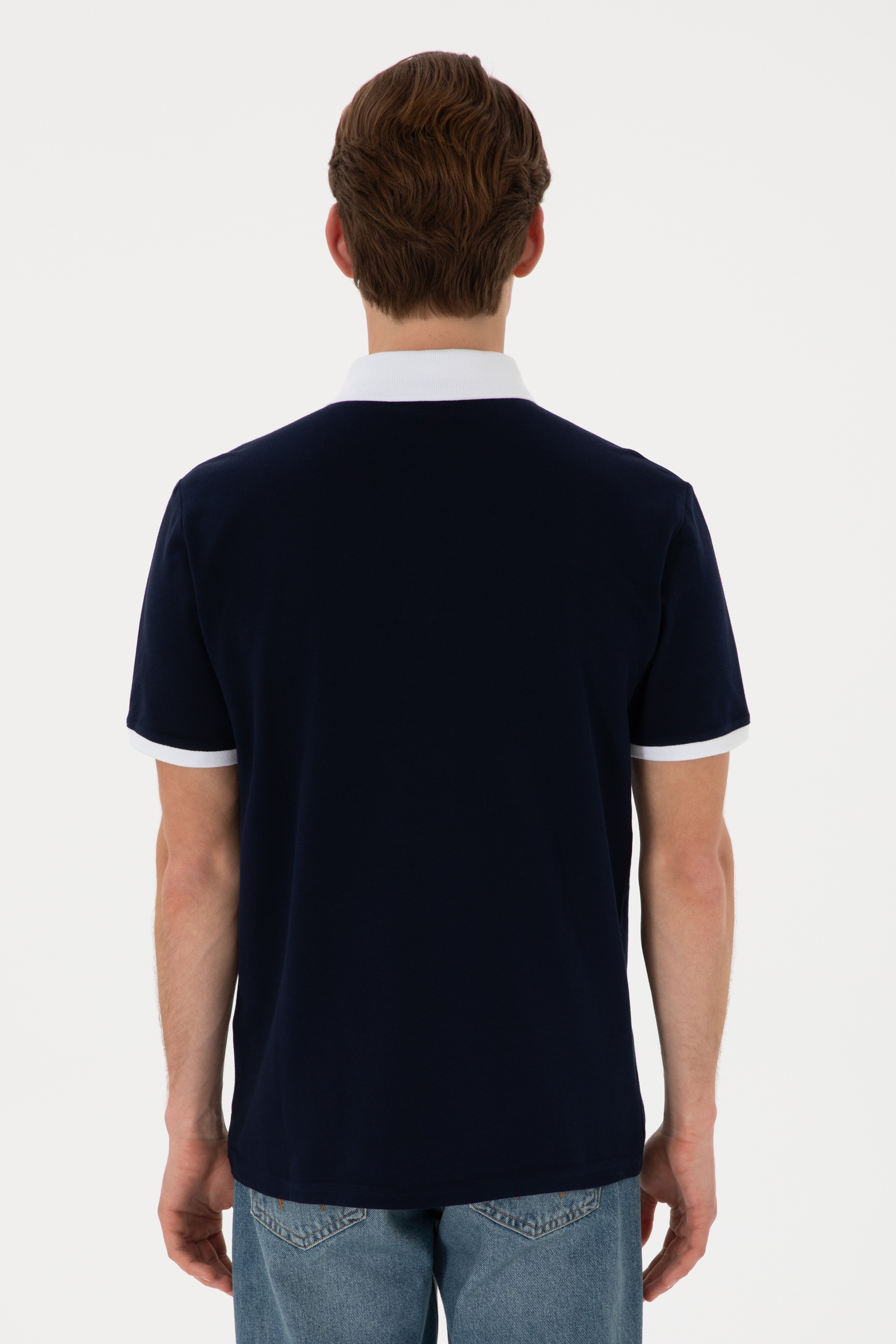 Erkek Regular Fit Polo Yaka Lacivert Basic Tişört - Image 6