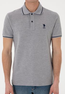 Erkek Slim Fit Polo Yaka Gri Melanj Basic Tişört - 50305980021