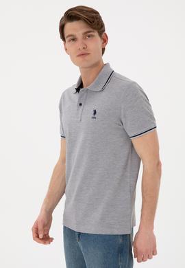 Erkek Slim Fit Polo Yaka Gri Melanj Basic Tişört - 50305980021