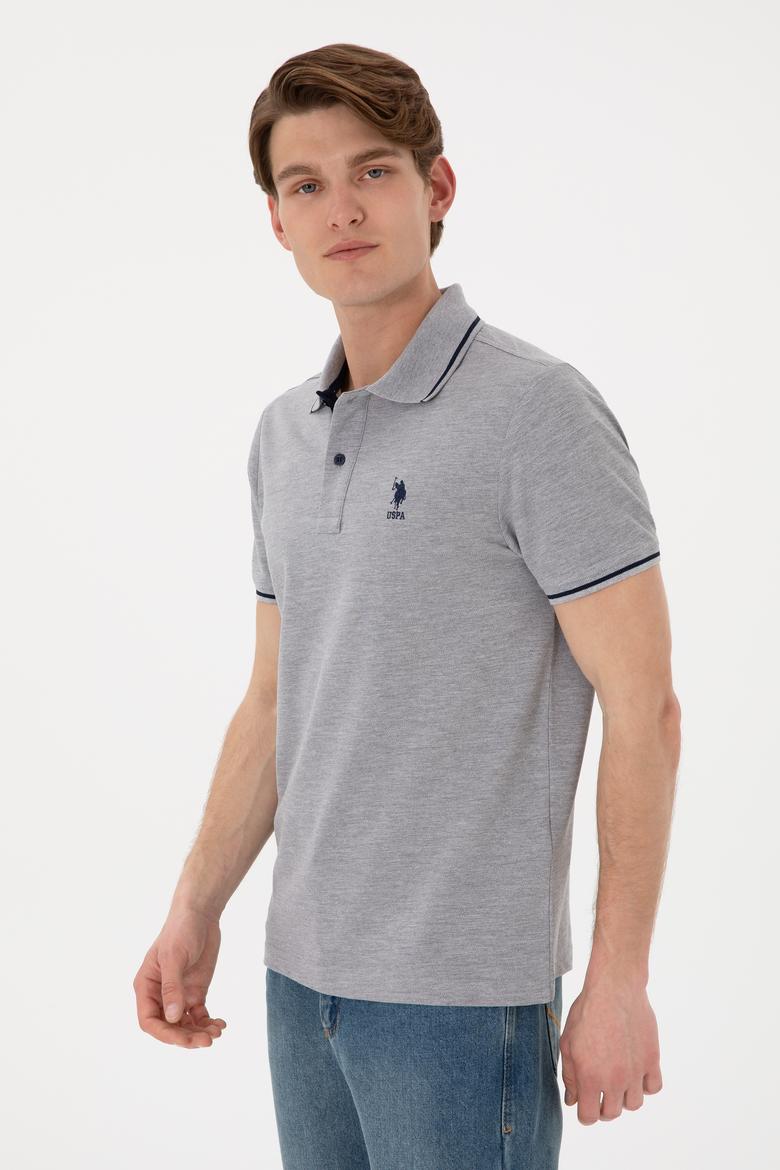 Erkek Slim Fit Polo Yaka Gri Melanj Basic Tişört - 50305980021