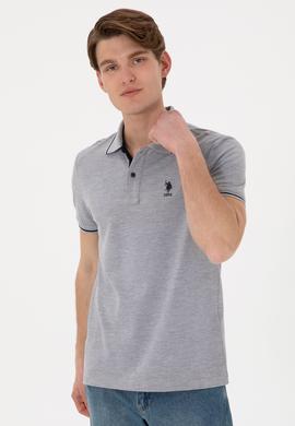 Erkek Slim Fit Polo Yaka Gri Melanj Basic Tişört - 50305980021