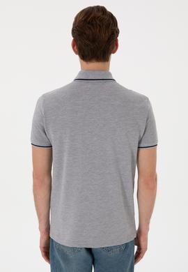Erkek Slim Fit Polo Yaka Gri Melanj Basic Tişört - 50305980021