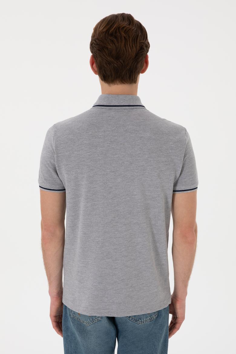 Erkek Slim Fit Polo Yaka Gri Melanj Basic Tişört - 50305980021