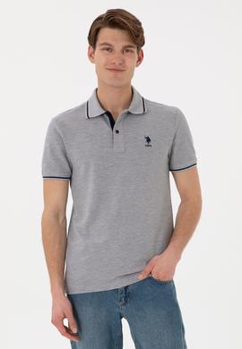 Erkek Slim Fit Polo Yaka Gri Melanj Basic Tişört - 50305980021