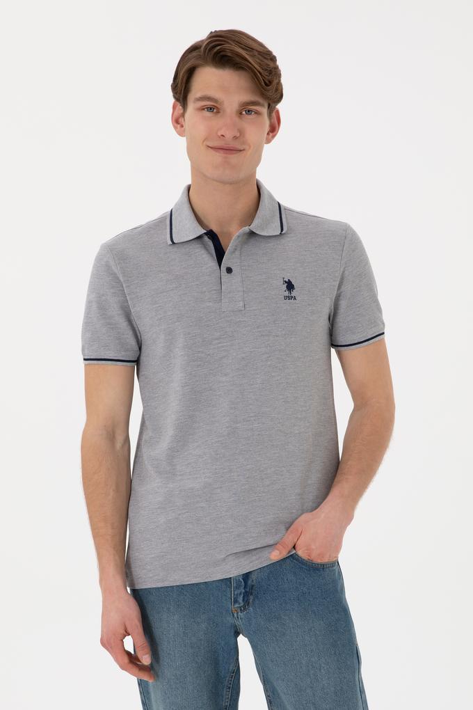 Erkek Slim Fit Polo Yaka Gri Melanj Basic Tişört