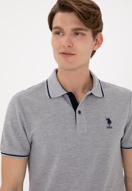 Erkek Slim Fit Polo Yaka Gri Melanj Basic Tişört - 50305980021