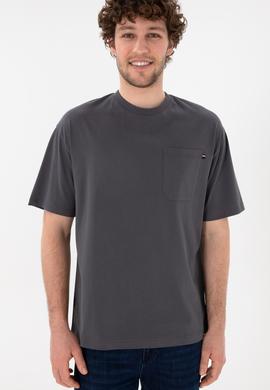 Erkek Comfort Fit Bisiklet Yaka Antrasit Tişört - 50305990056