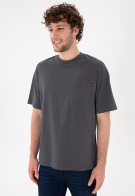 Erkek Comfort Fit Bisiklet Yaka Antrasit Tişört - 50305990056