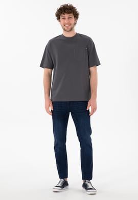 Erkek Comfort Fit Bisiklet Yaka Antrasit Tişört - 50305990056