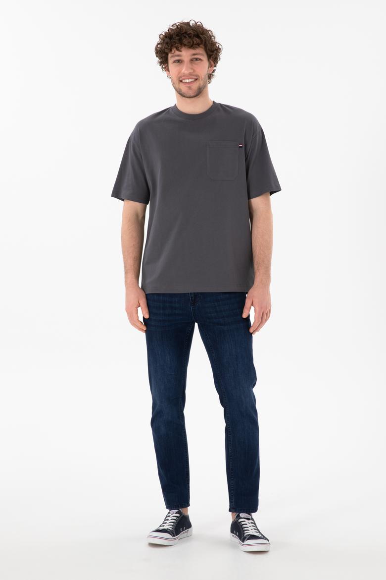 Erkek Comfort Fit Bisiklet Yaka Antrasit Tişört - 50305990056