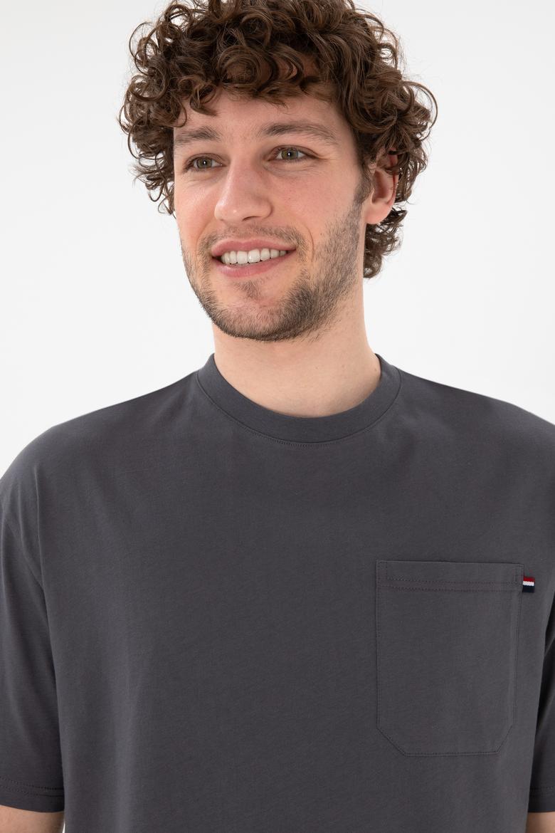 Erkek Comfort Fit Bisiklet Yaka Antrasit Tişört - 50305990056