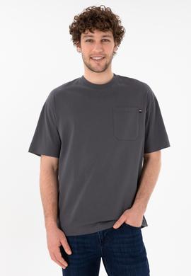 Erkek Comfort Fit Bisiklet Yaka Antrasit Tişört - 50305990056