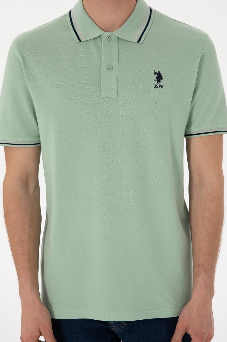 Erkek Regular Fit Polo Yaka Su Yeşili Basic Tişört
