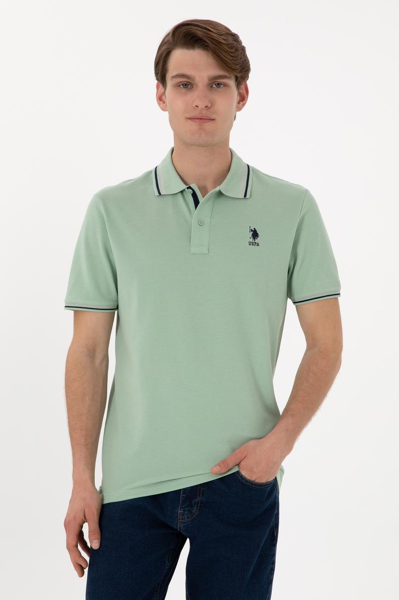 Erkek Regular Fit Polo Yaka Su Yeşili Basic Tişört