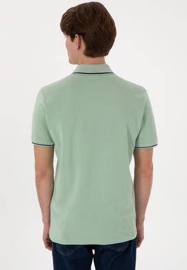 Erkek Regular Fit Polo Yaka Su Yeşili Basic Tişört - 50306011218