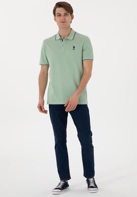 Erkek Regular Fit Polo Yaka Su Yeşili Basic Tişört - 50306011218