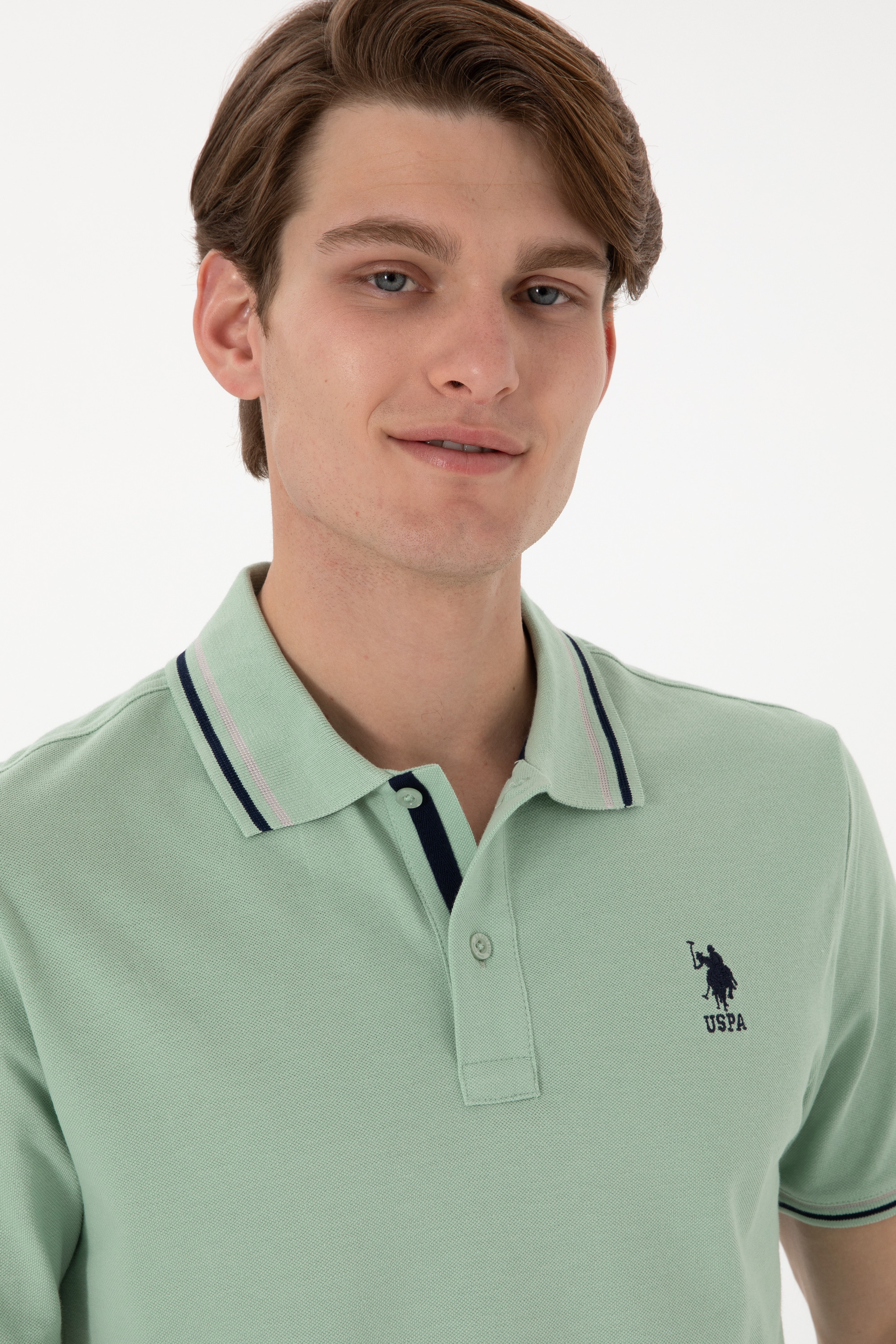 Erkek Regular Fit Polo Yaka Su Yeşili Basic Tişört