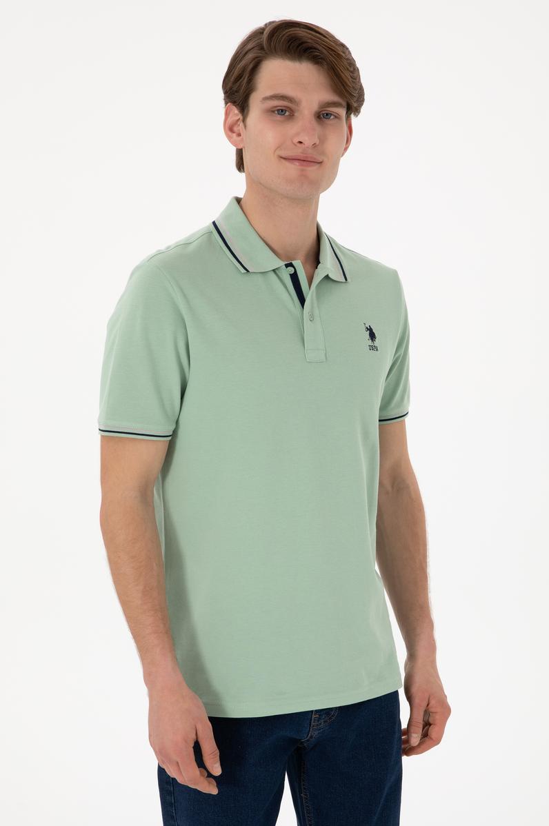 Erkek Regular Fit Polo Yaka Su Yeşili Basic Tişört