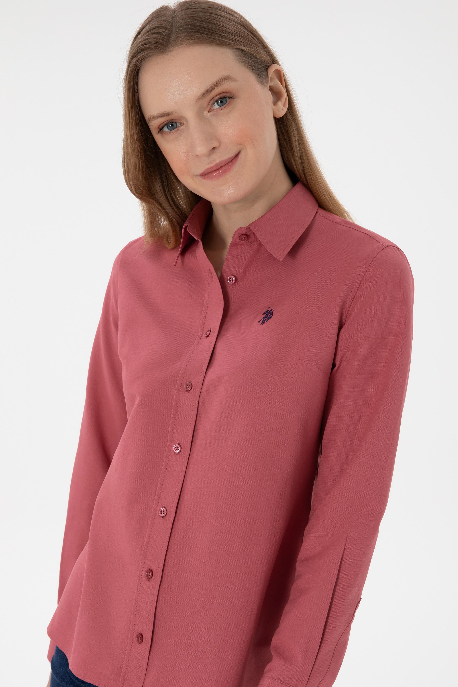 Kadın Vişne Uzun Kollu Basic Gömlek