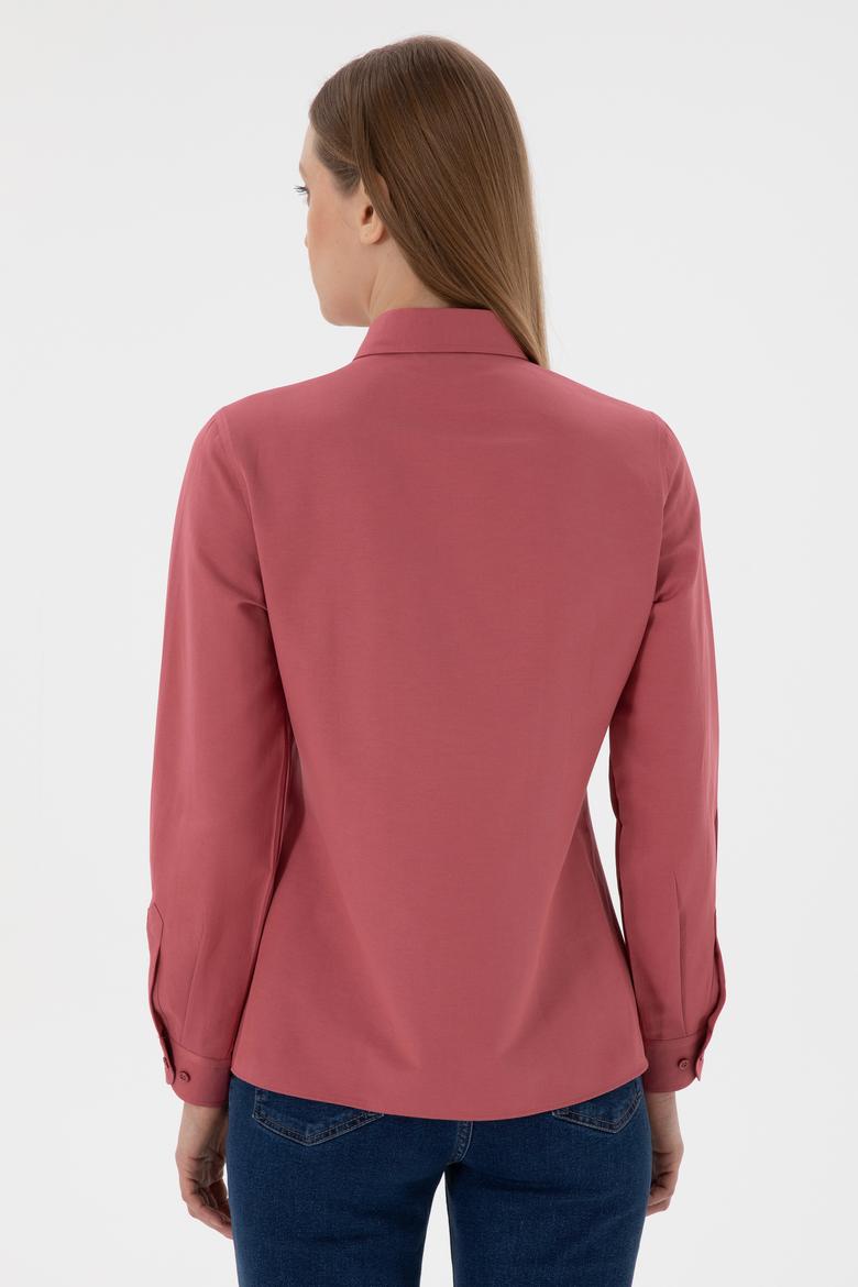 Kadın Vişne Uzun Kollu Basic Gömlek - 50307726082