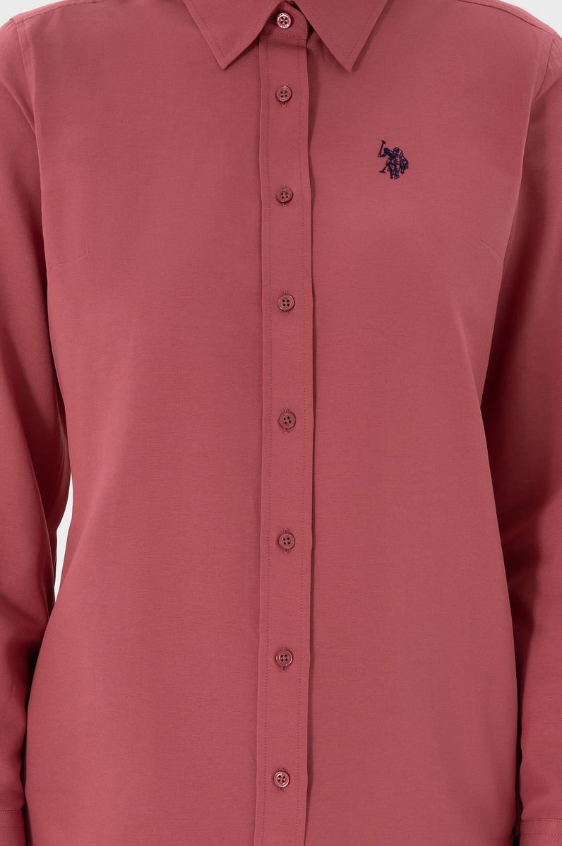 Kadın Vişne Uzun Kollu Basic Gömlek