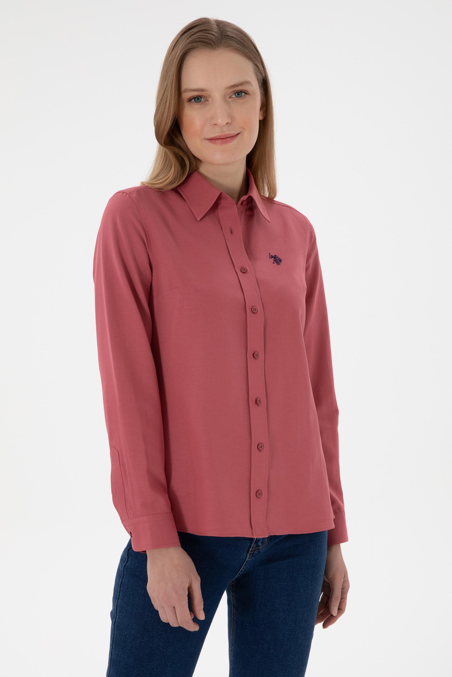 Kadın Vişne Uzun Kollu Basic Gömlek