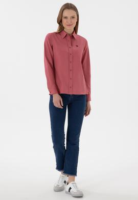 Kadın Vişne Uzun Kollu Basic Gömlek - 50307726082