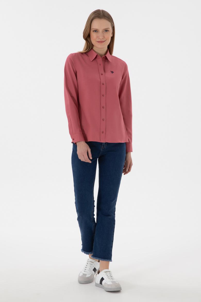 Kadın Vişne Uzun Kollu Basic Gömlek - 50307726082