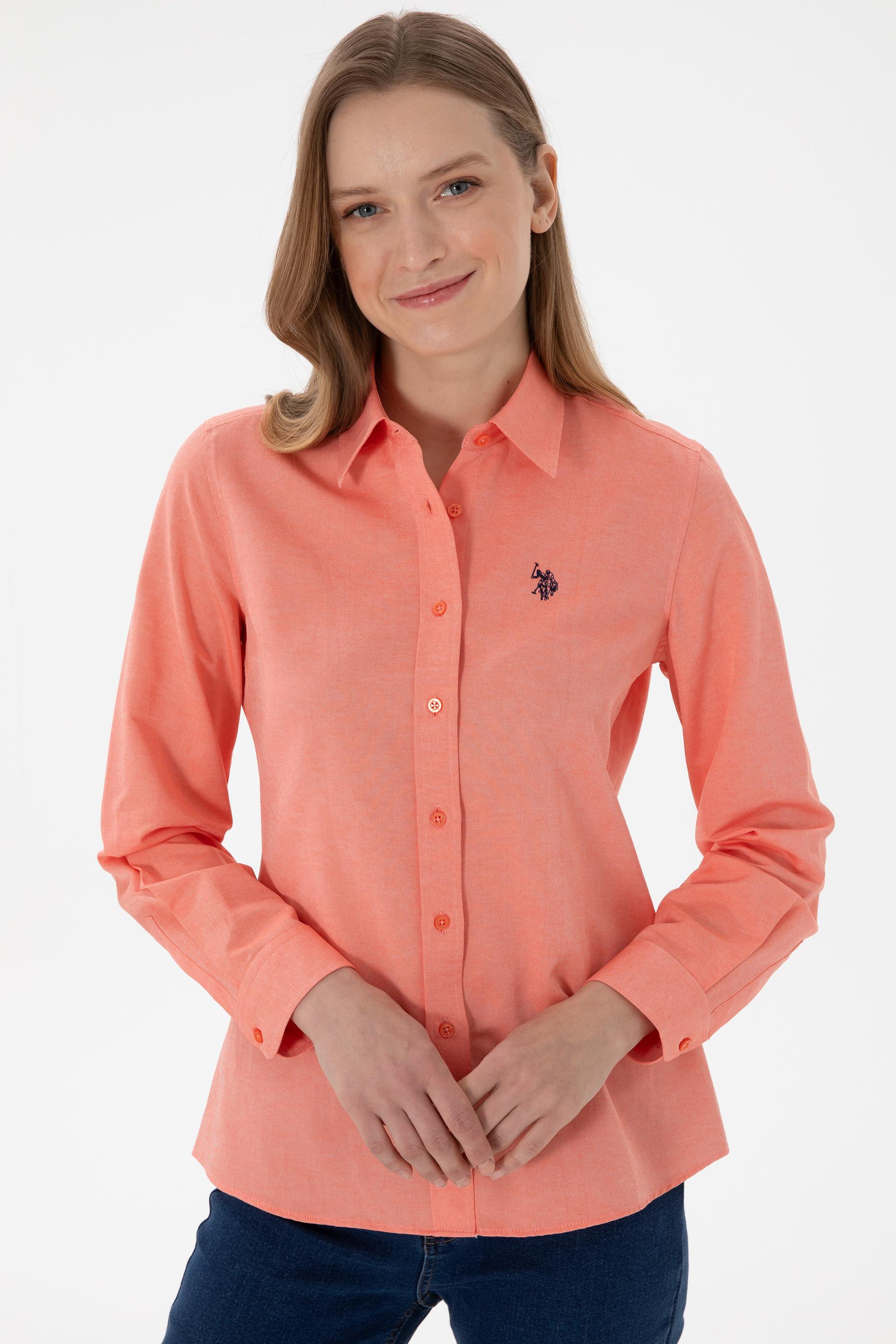 Kadın Nar Çiçeği Uzun Kollu Basic Gömlek