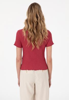 Kadın Vişne Dik Yaka Tişört - 50312951036
