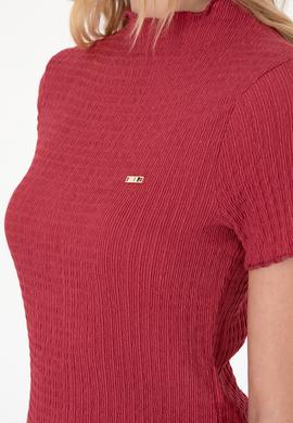 Kadın Vişne Dik Yaka Tişört - 50312951036