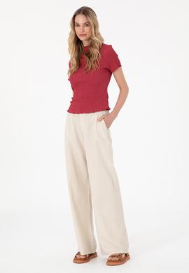 Kadın Vişne Dik Yaka Tişört - 50312951036