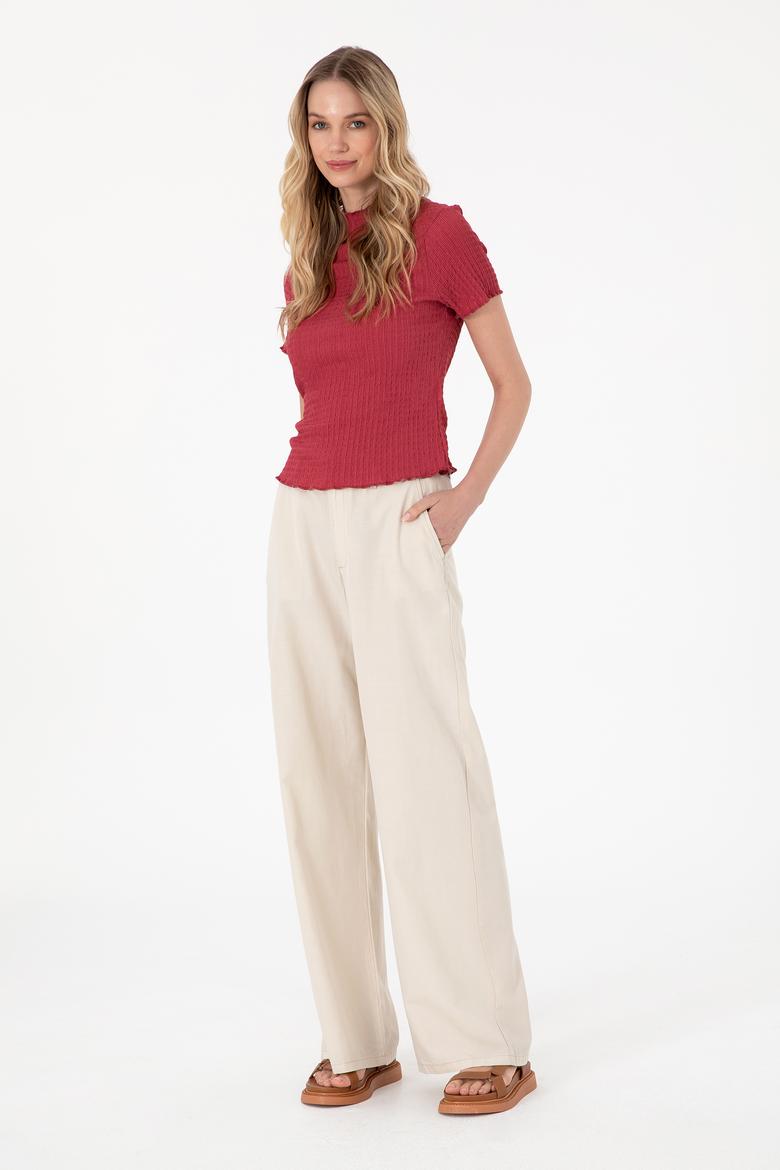 Kadın Vişne Dik Yaka Tişört - 50312951036