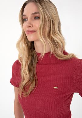 Kadın Vişne Dik Yaka Tişört - 50312951036